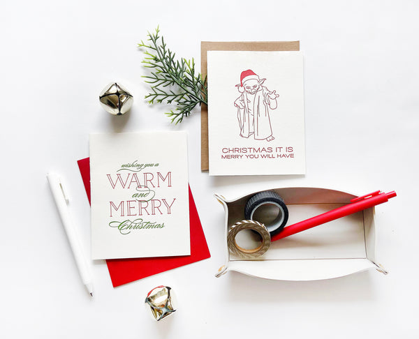 Warm & Merry - Letterpress Holiday Christmas Greeting Card