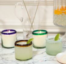 La PLAYA Mexican Glass Glassware Colored Rim Candle 9oz - Salted Blue Agave, Cactus Flower Bamboo, Vanilla Rosa, Orange Blossom  - PW