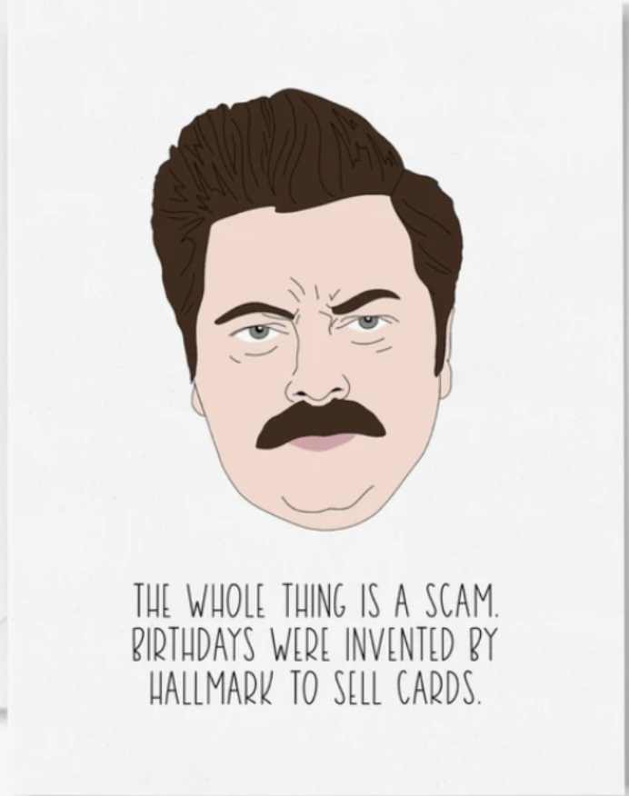 Ron Swanson Birthday Scam Card