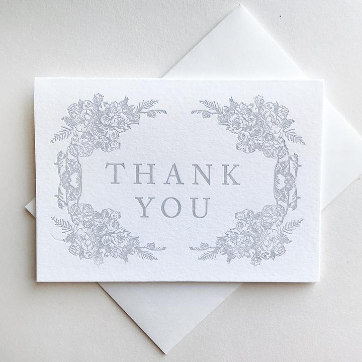 Grey Floral Thanks Card