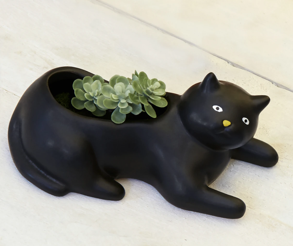 Black Cat Ceramic Planter