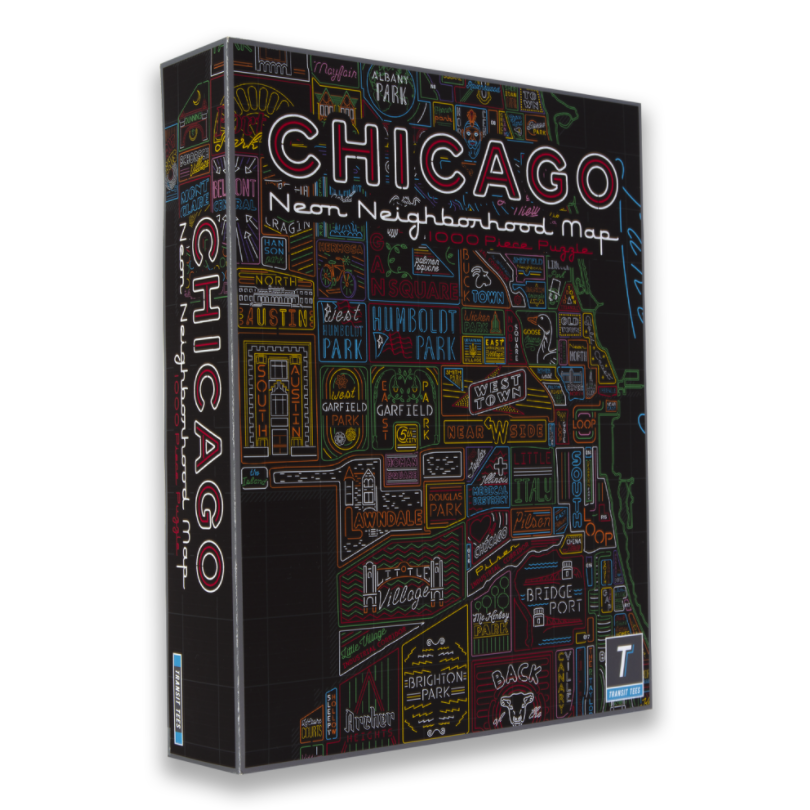 Chicago Neon Neighborhood Map 1000 Piece Puzzle