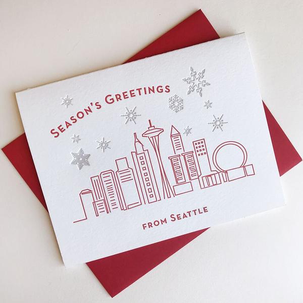 Seasons Greetings Seattle Card - Steel Petal Press