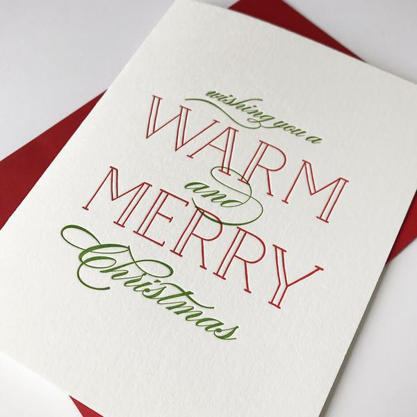 Warm & Merry - Letterpress Holiday Christmas Greeting Card
