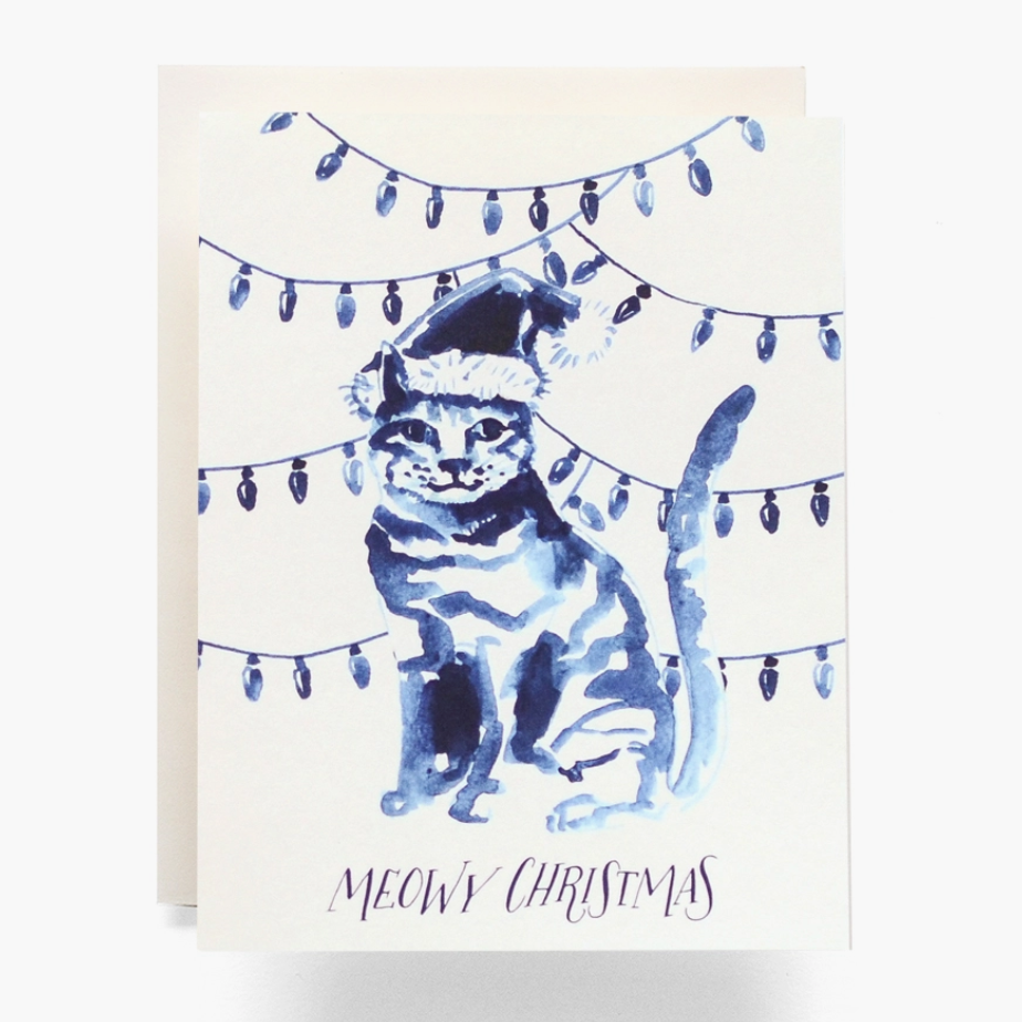 Meowy Christmas Blue Cat Card