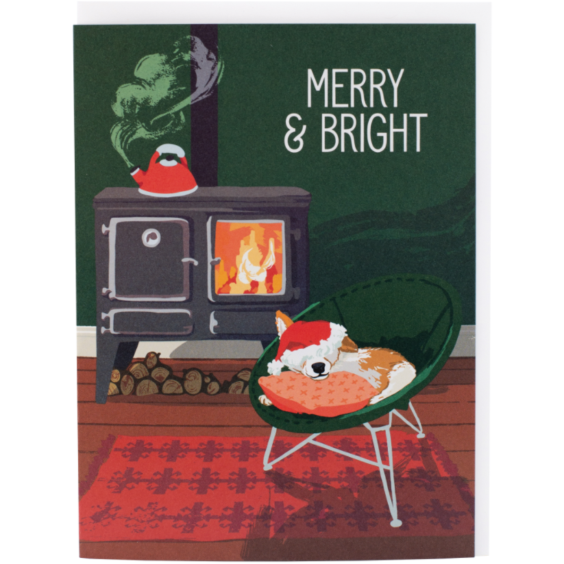 Merry and & Bright Cozy Corgi Christmas Card