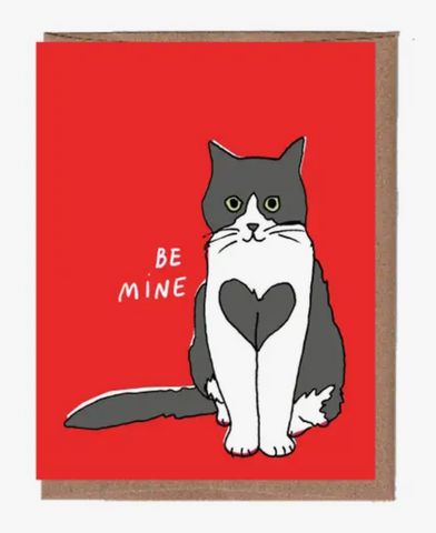 Be Mine Cat with Heart Chest Valentine's Card