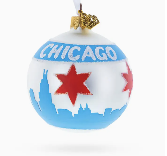 Chicago Flag Glass Ornament