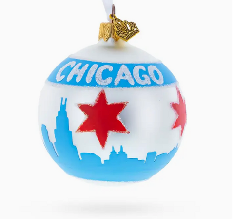 Chicago Flag Glass Ornament