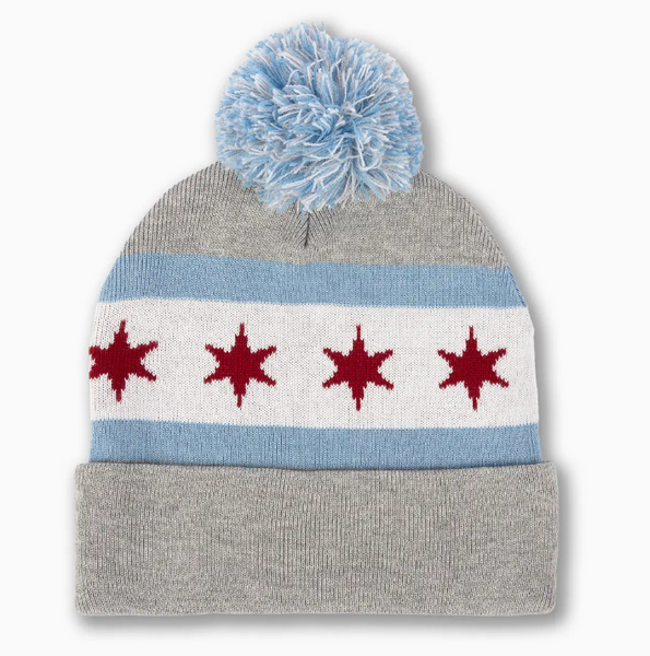 Chicago Flag Beanie Hat Grey