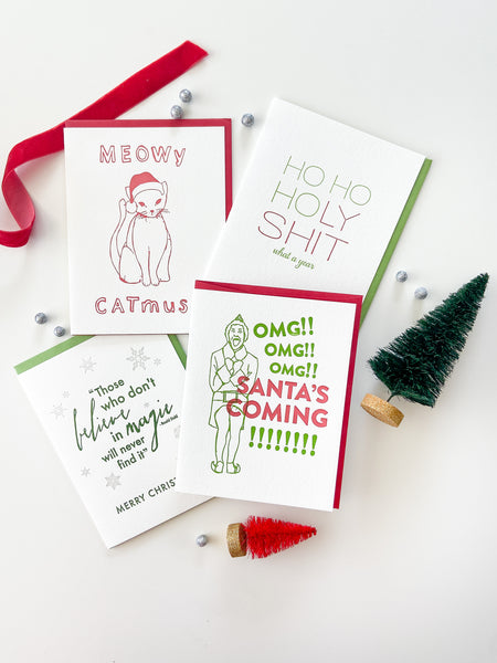 Meowy Catmus - Letterpress Holiday Christmas Greeting Card