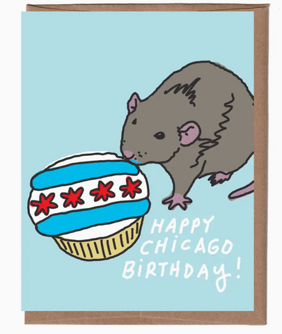 Chicago Rat Cupcake Birthday Card 