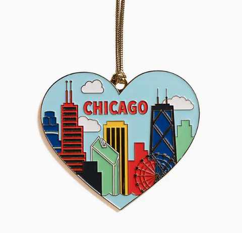 Ornament Chicago Enamel Heart City Skyline - TF - Steel Petal Press