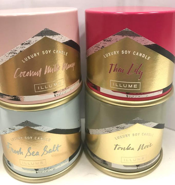 3 oz. Demi Tin Vanity Candle - Blackberry Absinthe, Fresh Sea Salt, Santal Birch, Borealis Moss, Rhubard Honey, Oleander Oak, Driftwood, Thai Lily, Coconut Milk Mango, Blackberry Absinthe, Tonka Noir, Santal Fig, Oud Wood - IC - Steel Petal Press