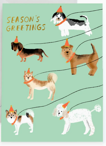 Dogs Walking Seasons Greetings Card