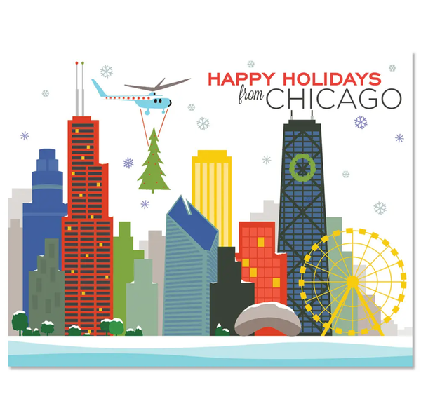 Chicago Skyline Tree Drop Christmas Cards - Single or Box Set 
