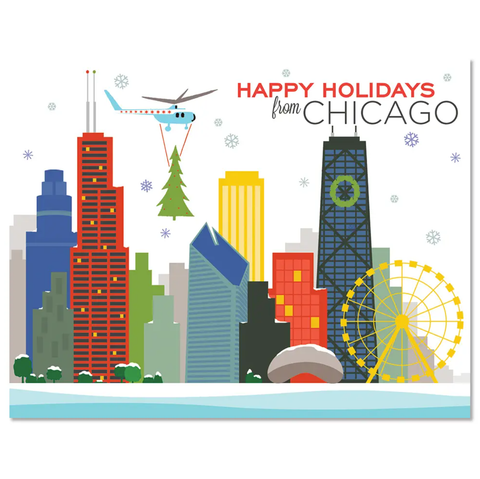 Chicago Skyline Tree Drop Christmas Cards - Single or Box Set 