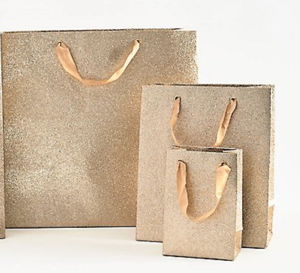 Rose Gold Glitter Gift Bags Steel Petal Press