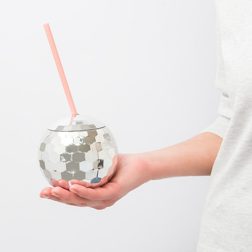 Disco Ball Tumbler Pink Straw 