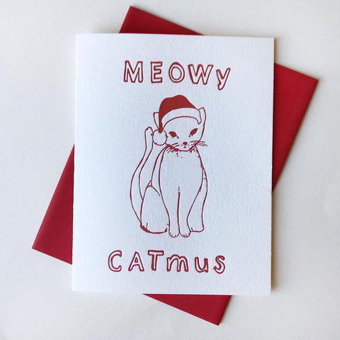 Meowy Catmus - Letterpress Holiday Christmas Greeting Card