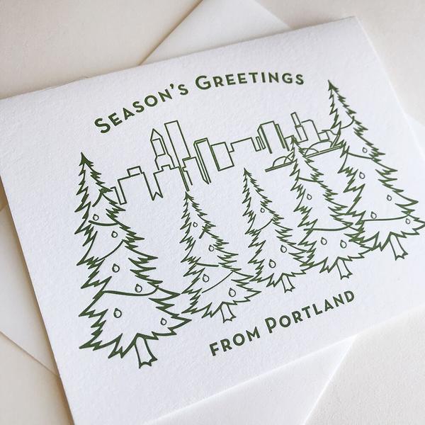 Letterpress Card Seasons Greetings Portland Steel Petal Press