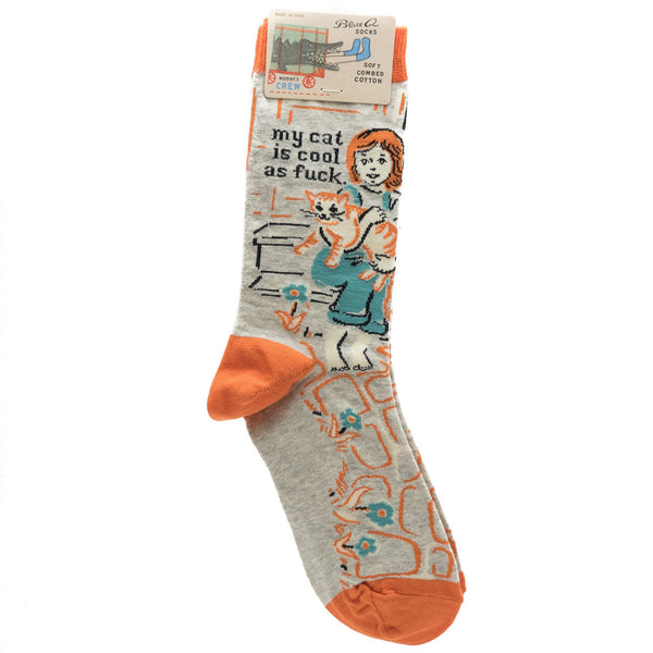 Womens Crew Socks - My Cat Is Cool as Fuck - Steel Petal Press