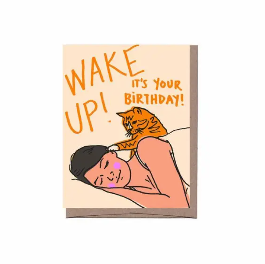 Wake Up Cat Birthday Card 