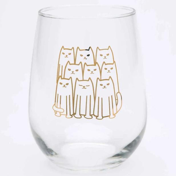 Cat Stemless Wine Glass