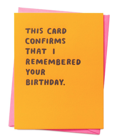 Confirms Remembered Birthday Card