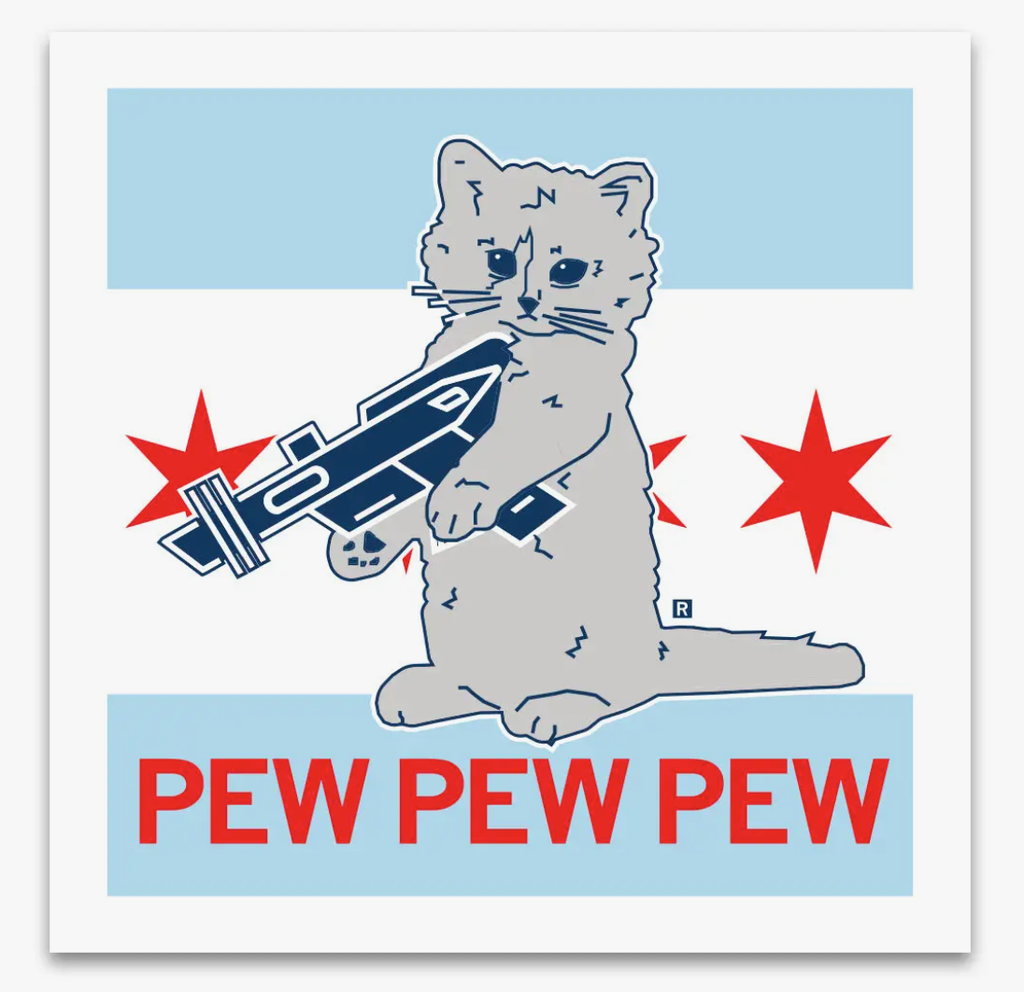 Pew Pew Chicago Cat Sticker
